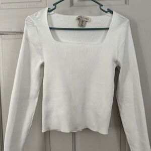 Simply Grey White Ribbed Square Neck Top